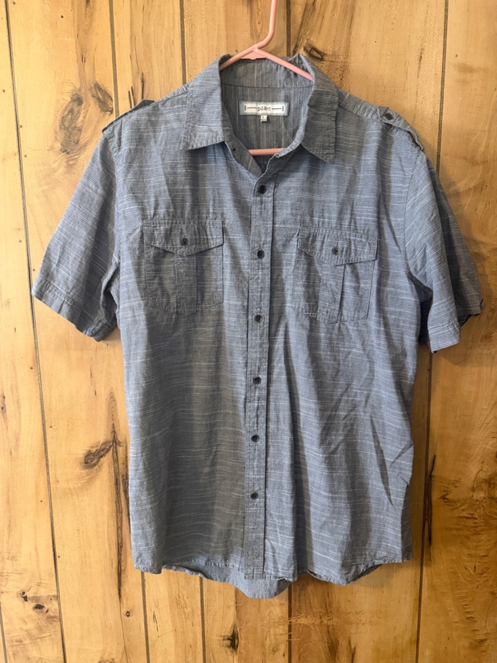 PD&C Short-Sleeve Button-Down Shirt in Blue-Gray